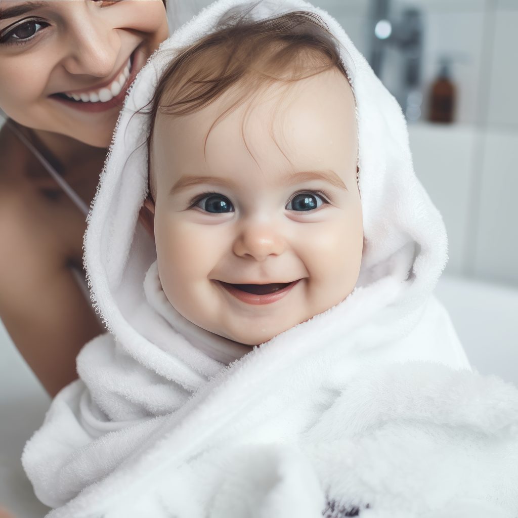 Tender moments in the bath: Mother's love and care. Generative AI